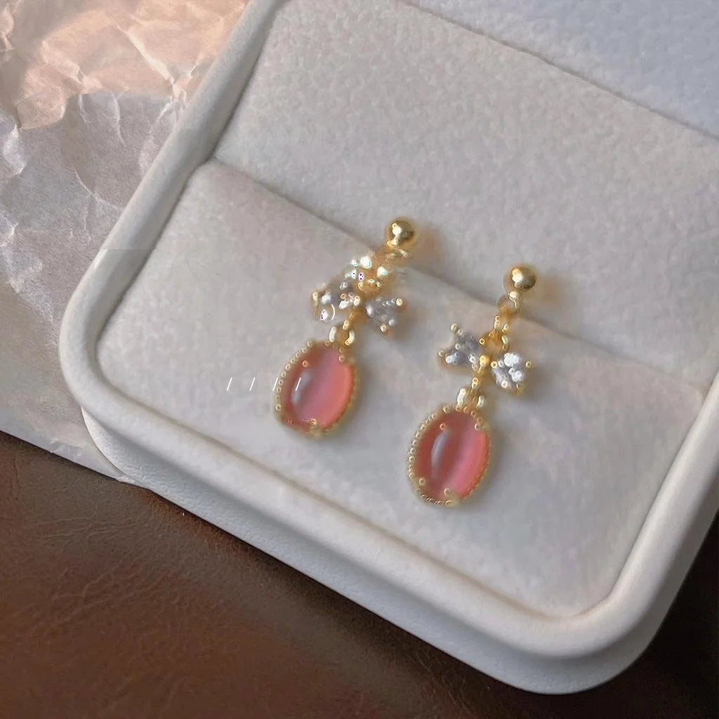 Sweet Pink Vintage French Court Style Micro Pave Zircon Bow Stud Earrings