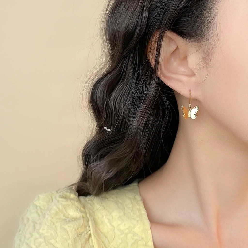 14K Gold Plated Copper 3D Butterfly Drop Earrings, Forest Style Elegant Designer Jewelry