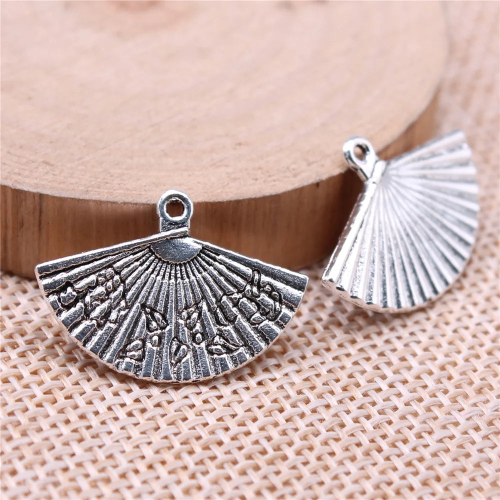 17x24mm 1.6g Multicolor Zinc Alloy Fan Charm Pendant for DIY Oriental Style Jewelry Making