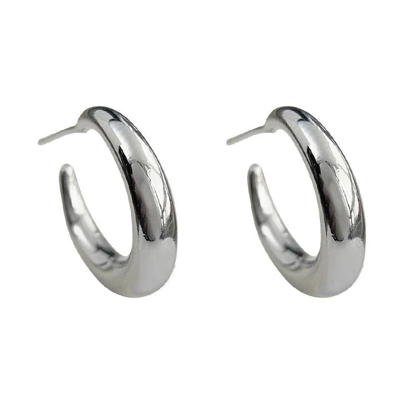 14K Gold Plated Copper Smooth Round Hoop Drop Earrings Minimalist Geometric Light Luxury Jewelry