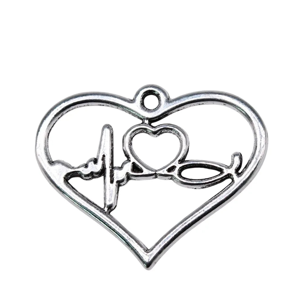 31x25mm 2.68g Antique silver zinc alloy ECG Heart charm pendant for DIY necklace bracelet making