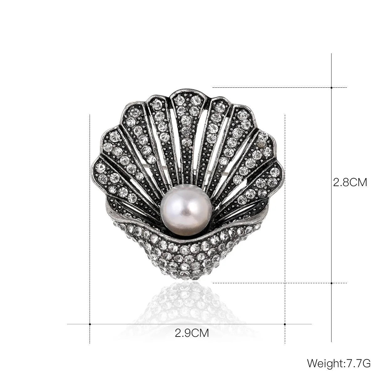 Vintage Rhinestone Shell Brooch With Faux Pearl, Elegant Gold Tone Lapel Pin Suit Accessory Gift