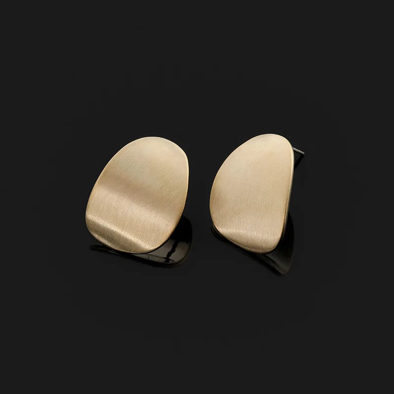 French Vintage Brushed Gold Alloy Irregular Geometric Swirl Stud & Clip On No Piercing Earrings