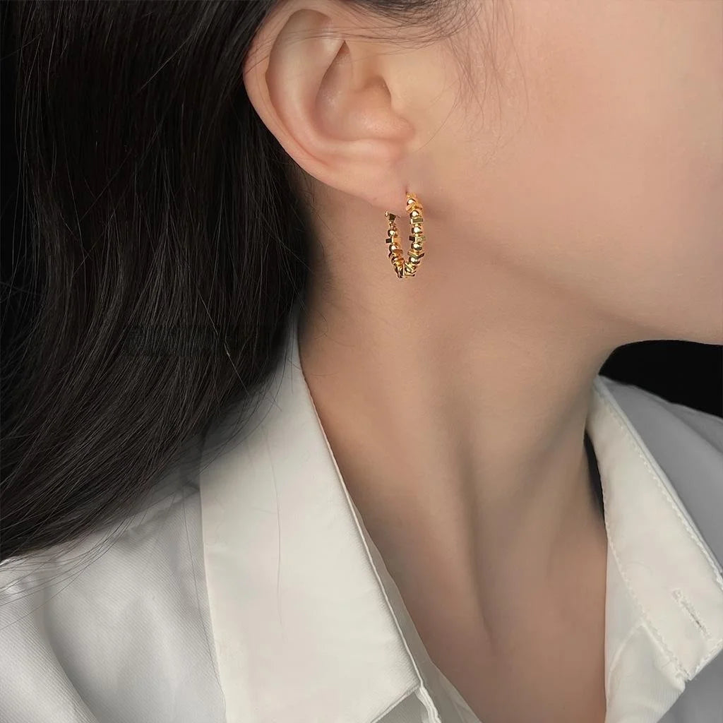 14K Plated Copper Geometric Hoop Earrings, Premium Silver Tone Fashion Commuter Jewelry