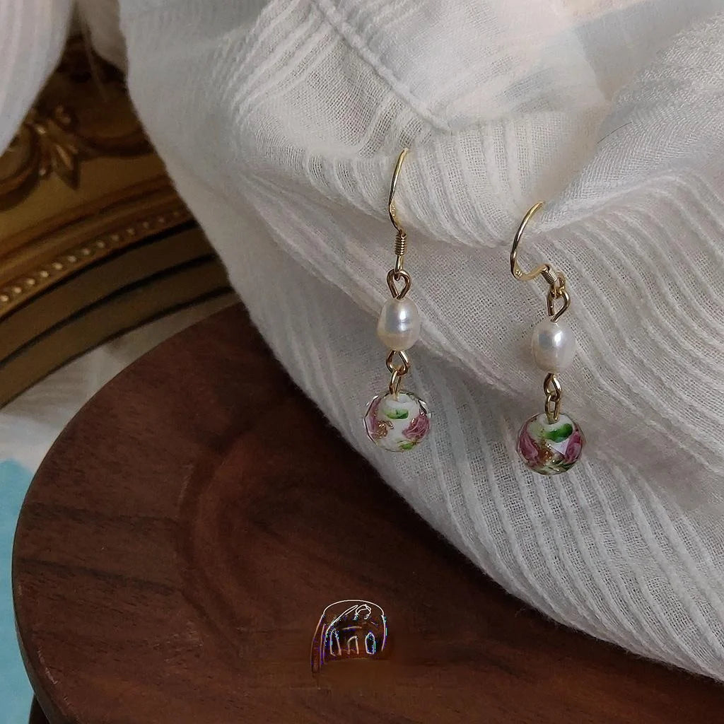 Vintage Ethnic Geometric Freshwater Pearl Tassel Drop Earrings With Silver Plated Pins