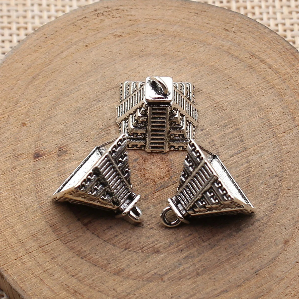 13x13mm 1.6g Antique Silver Zinc Alloy Maya Pyramid Charm Pendant for DIY Necklace Jewelry Making