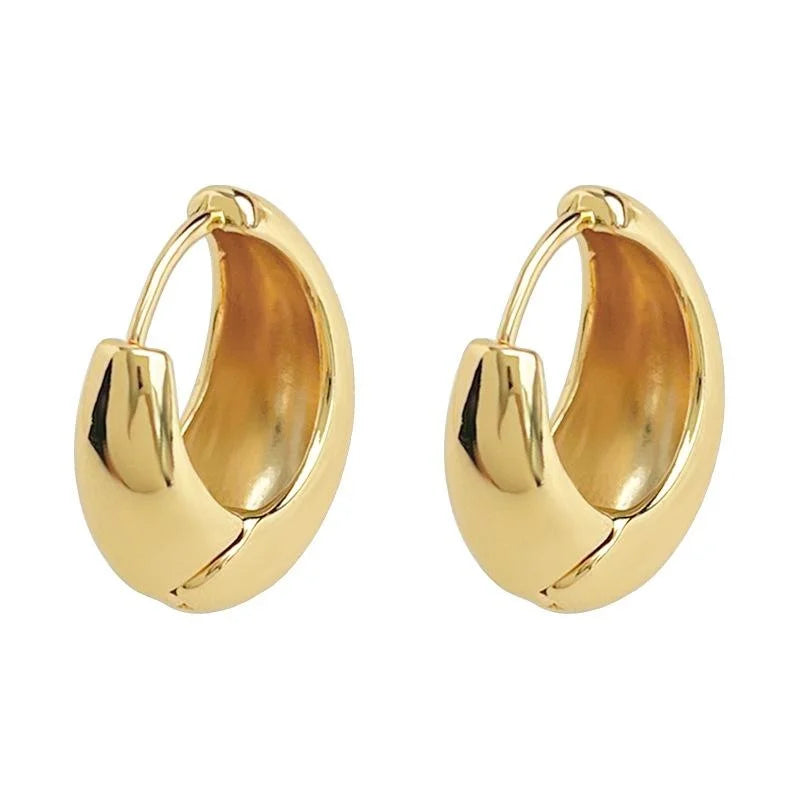High-End Glossy Copper Teardrop Ring Drop Earrings Minimalist Geometric Metal Style