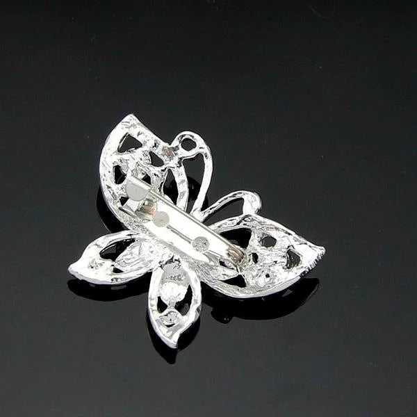 Elegant Silver Plated Rhinestone Butterfly Brooch, Korean Style Crystal Lapel Pin Corsage For Suits Gift