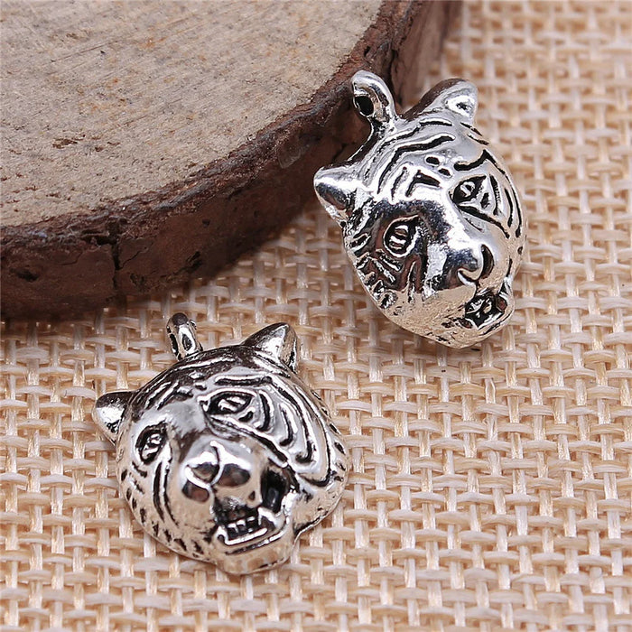 18x13mm 1.2g Antique Silver Zinc Alloy Tiger Head Charm Pendant for DIY Necklace Bracelet Making