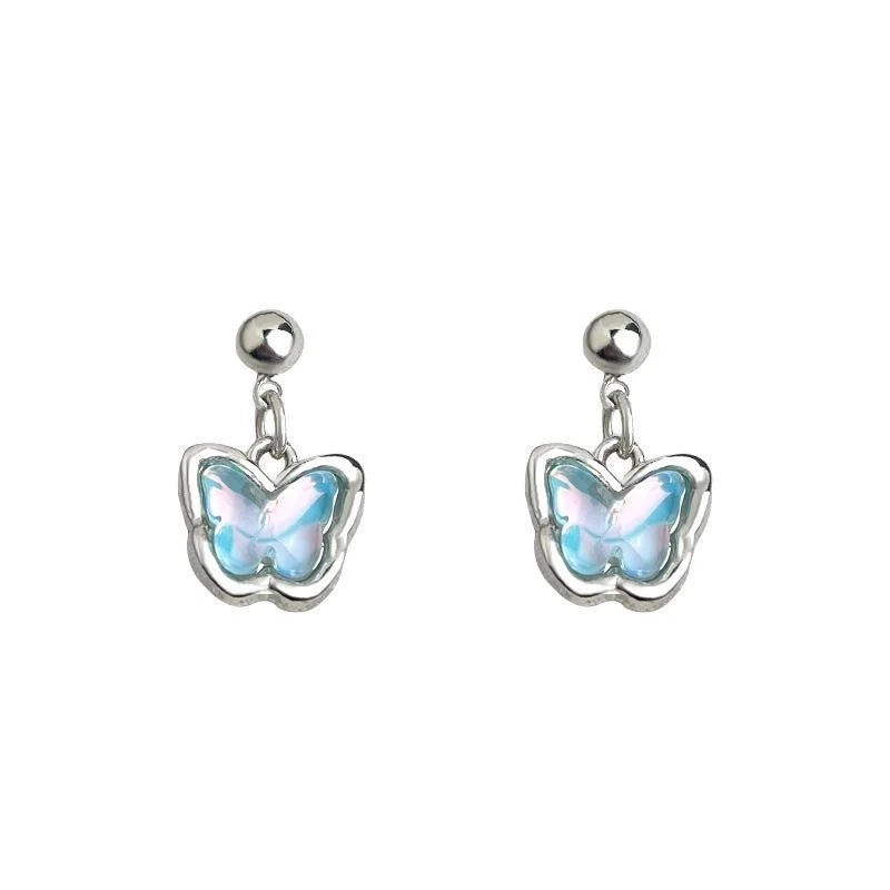 Gradient Blue Butterfly Drop Earrings Copper Silver-Plated Pin Sweet Summer Fairy Style Jewelry