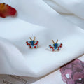 Vintage Mini Butterfly Stud Earrings 14K Gold Plated Copper Enamel Drip Oil Jewelry