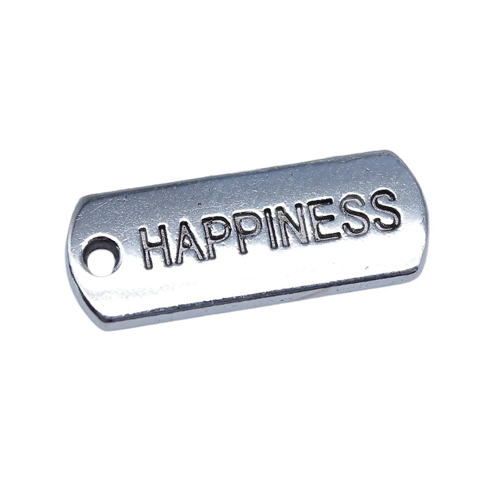 8x21mm 2g Antique Silver Zinc Alloy HAPPINESS Tag Charm Pendant for Necklace Bracelet DIY