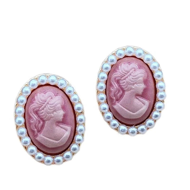 Silver Plated Alloy 14K Gold Beauty Portrait Stud Earrings Korean Creative Fashion Jewelry