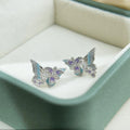 Forest Style Colorful Enamel Butterfly Stud Earrings In Copper With Micro Pave Zircon And Silver Plated Pins
