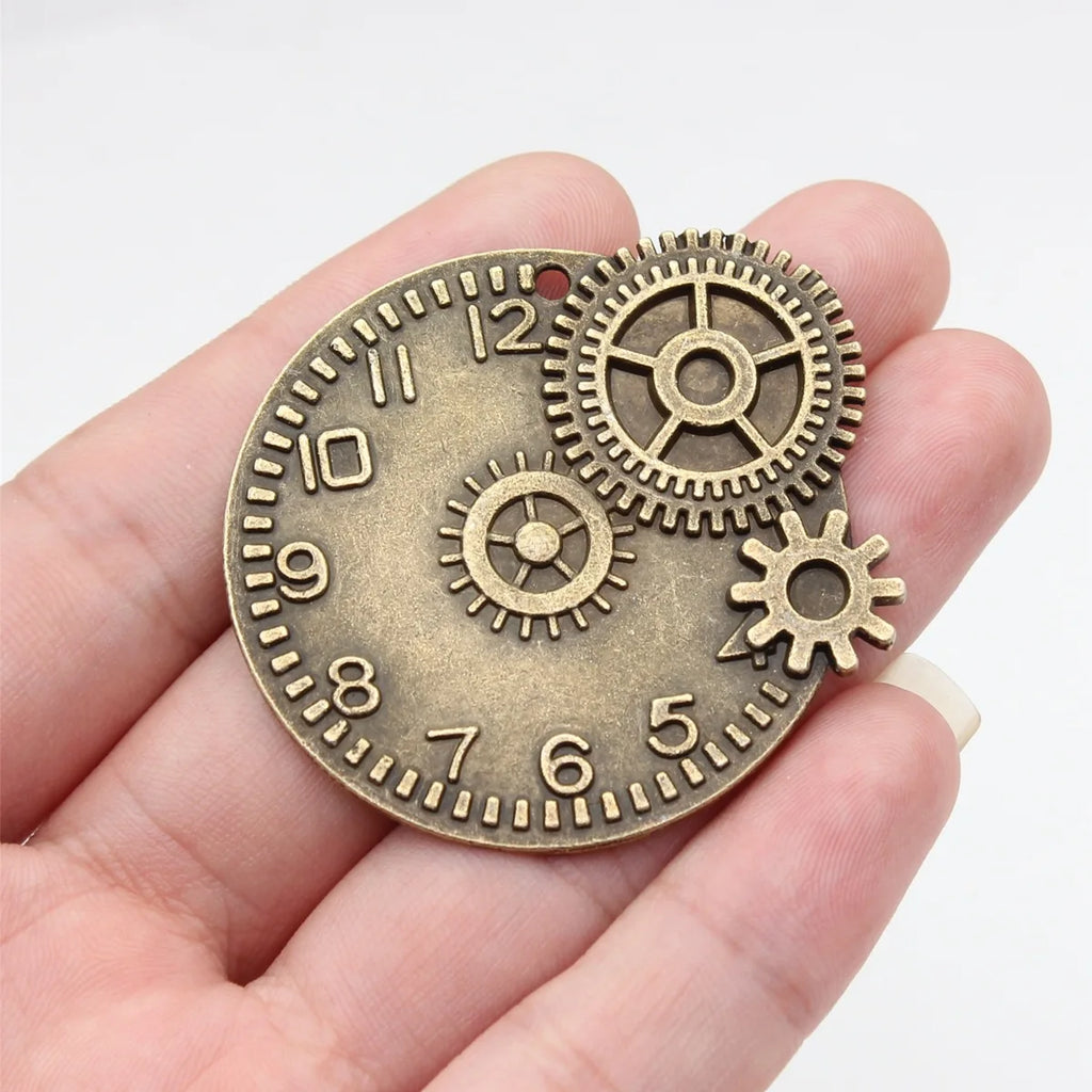 49x43mm 12g Multicolor Zinc Alloy Steampunk Gear Clock Charm Pendant for DIY Necklace Bracelet