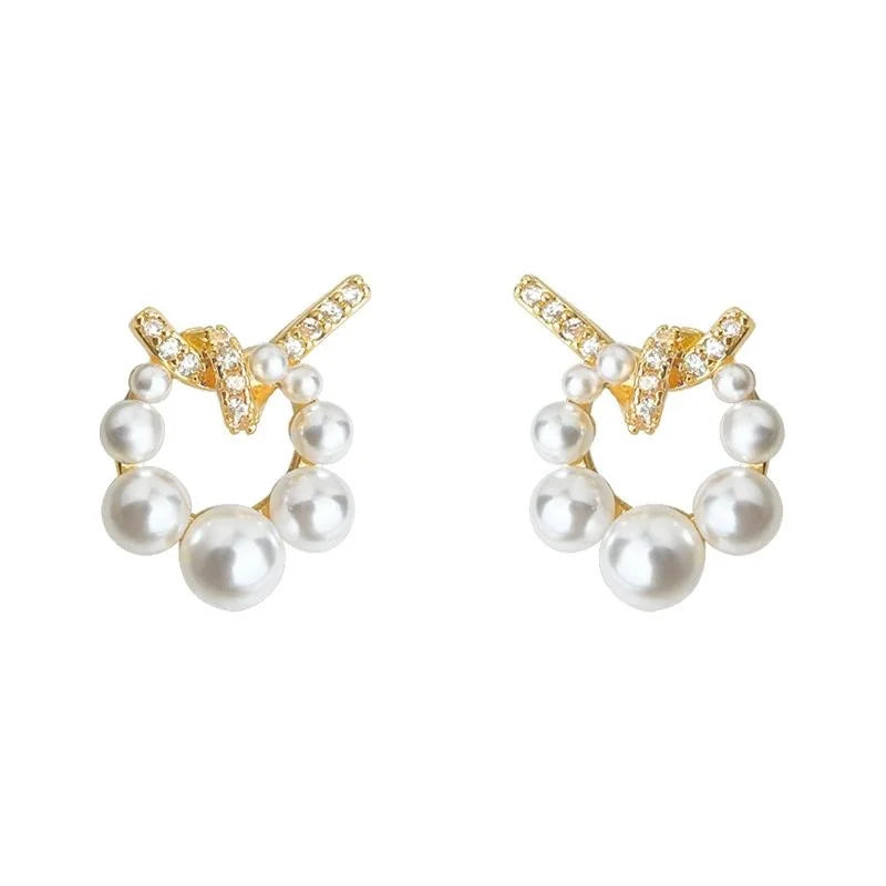 14K Plated Copper Zircon Pearl Geometric Rope Knot Stud Earrings For Women Luxury Minimalist