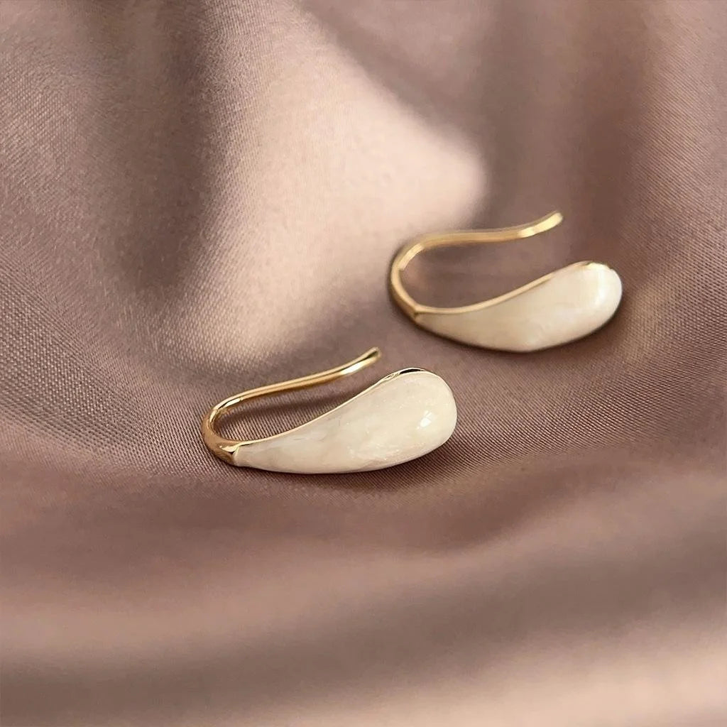 Cream White Teardrop Enamel Stud Earrings Eco Copper Minimalist French Light Luxury Jewelry