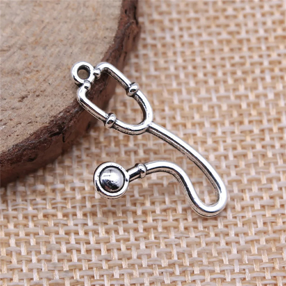 15x28mm 1g Antique Silver Zinc Alloy Stethoscope Charm Pendant for DIY Medical Jewelry Making