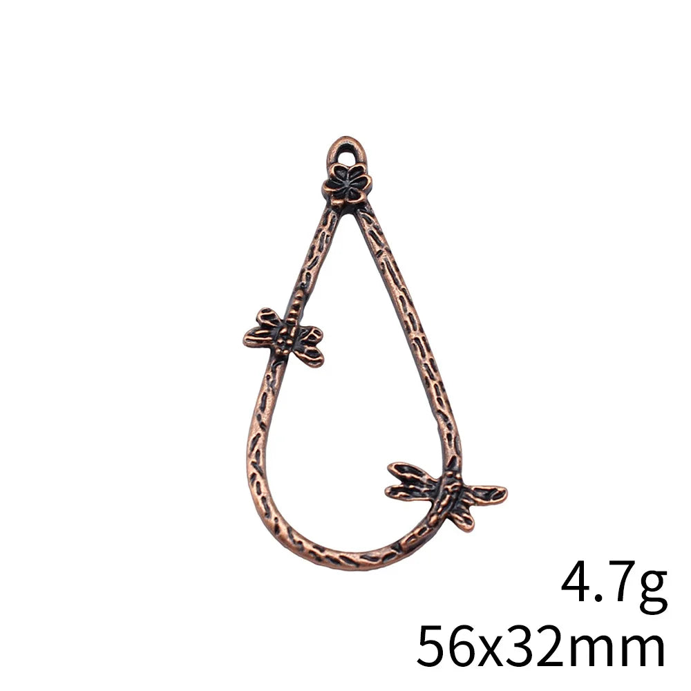 56x32mm 4.7g Multicolor Finish Zinc Alloy Teardrop Dragonfly Earring Charms for DIY Earrings Making