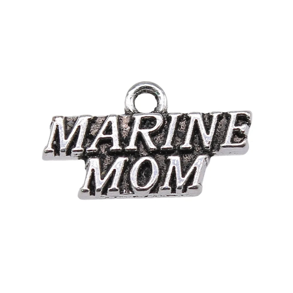 19x11mm 1.7g Zinc Alloy MARINE MOM Word Tag Letter Charm Pendant for DIY Military Family Jewelry Making