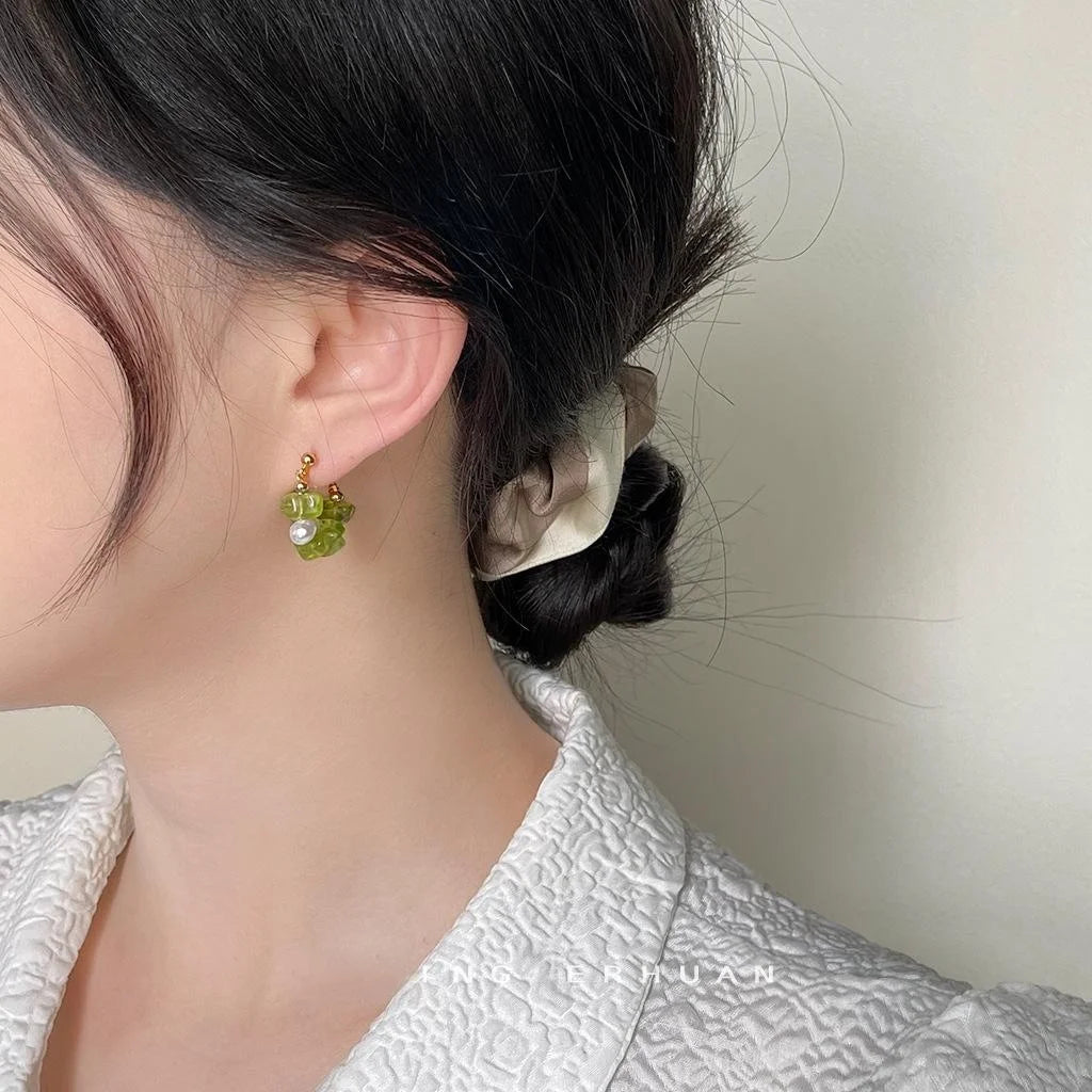 Forest Style Freshwater Pearl Natural Stone Irregular Tassel Drop Earrings