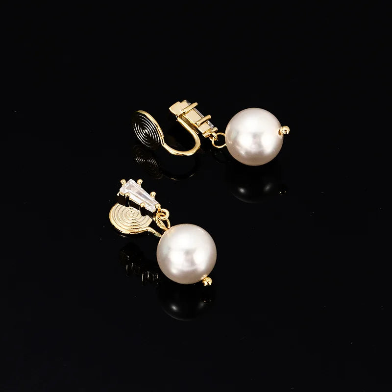 Luxury Spiral Disc Pearl Drop Zircon Alloy Stud & Clip On No Piercing Vintage Commuter Earrings