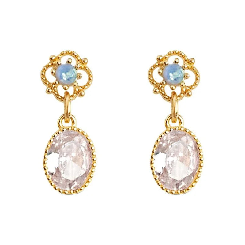 Light Luxury Copper Inlaid Zircon Resin Oval Geometric Floral Drop Earrings For Women