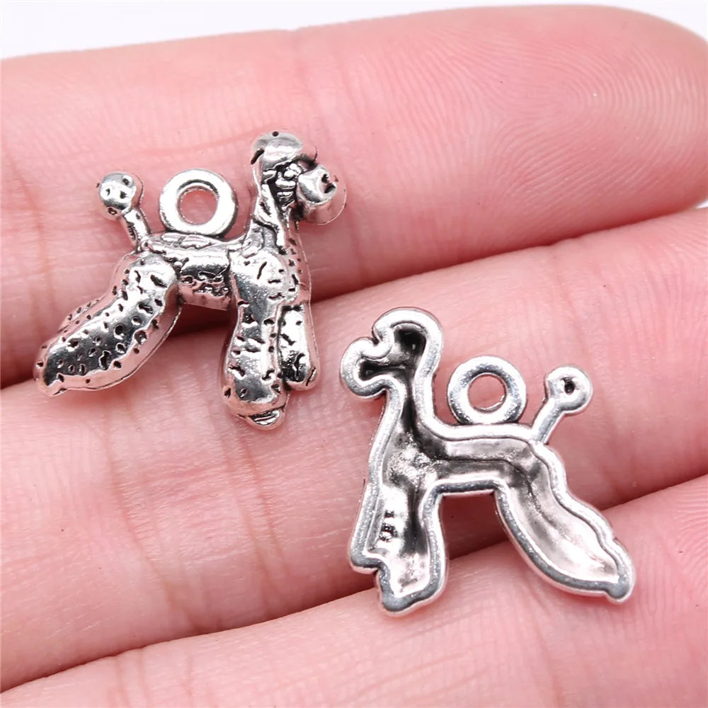 21x18mm 2.39g Antique Silver Zinc Alloy Poodle Dog Charm Pendant for DIY Jewelry Making