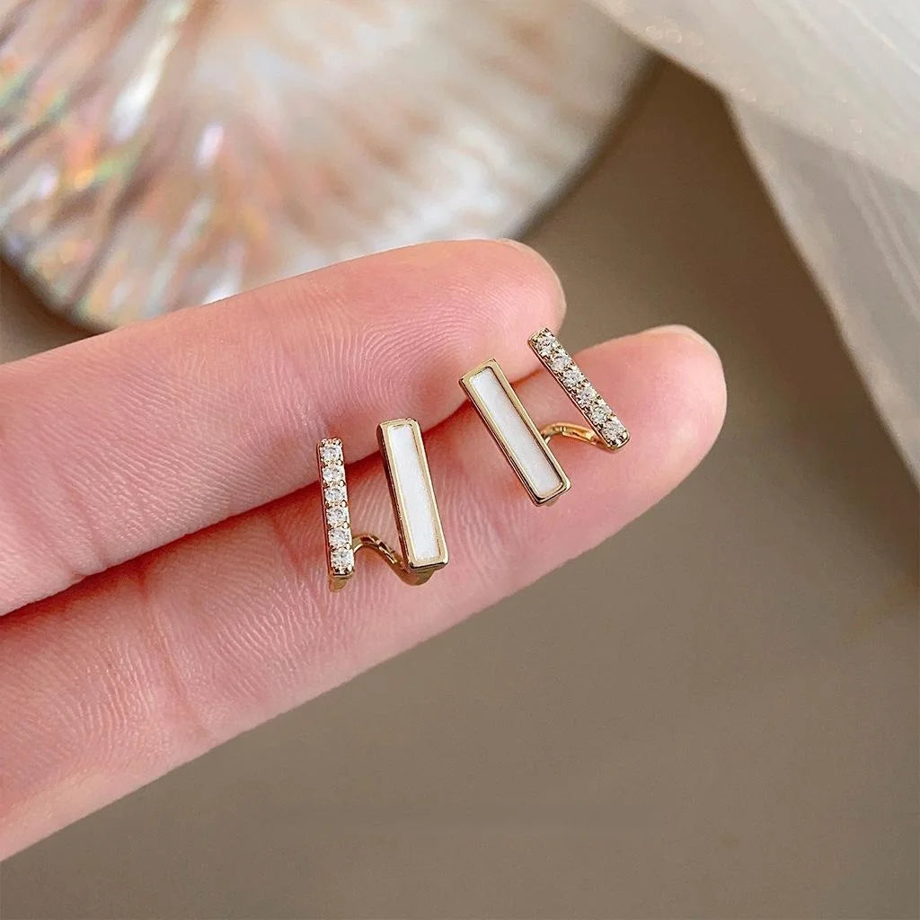 14K Gold Plated Copper Geometric Line Micro Pave Zircon Stud Earrings Minimalist Luxury Design