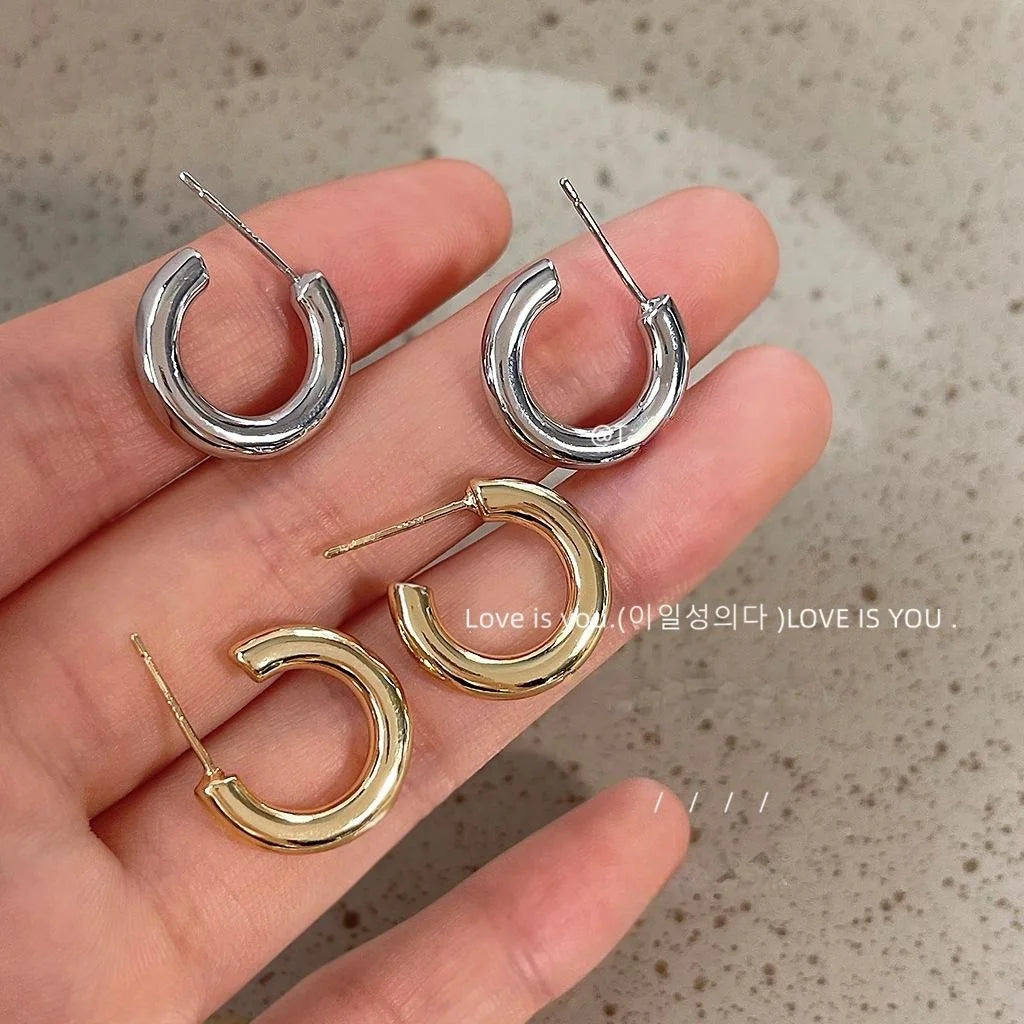 14K Gold Plated Copper Smooth Round Stud Earrings Minimalist Casual Jewelry