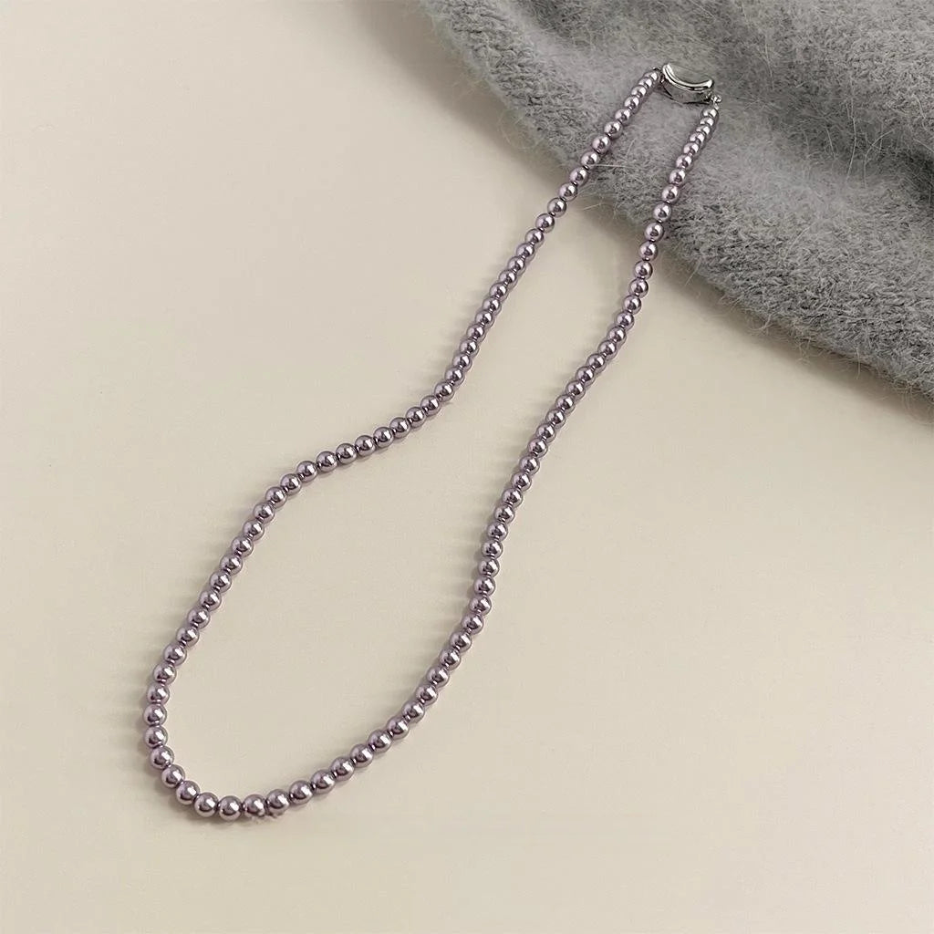Elegant Purple Glass Pearl Gold Plated Geometric Sweater Necklace For Women