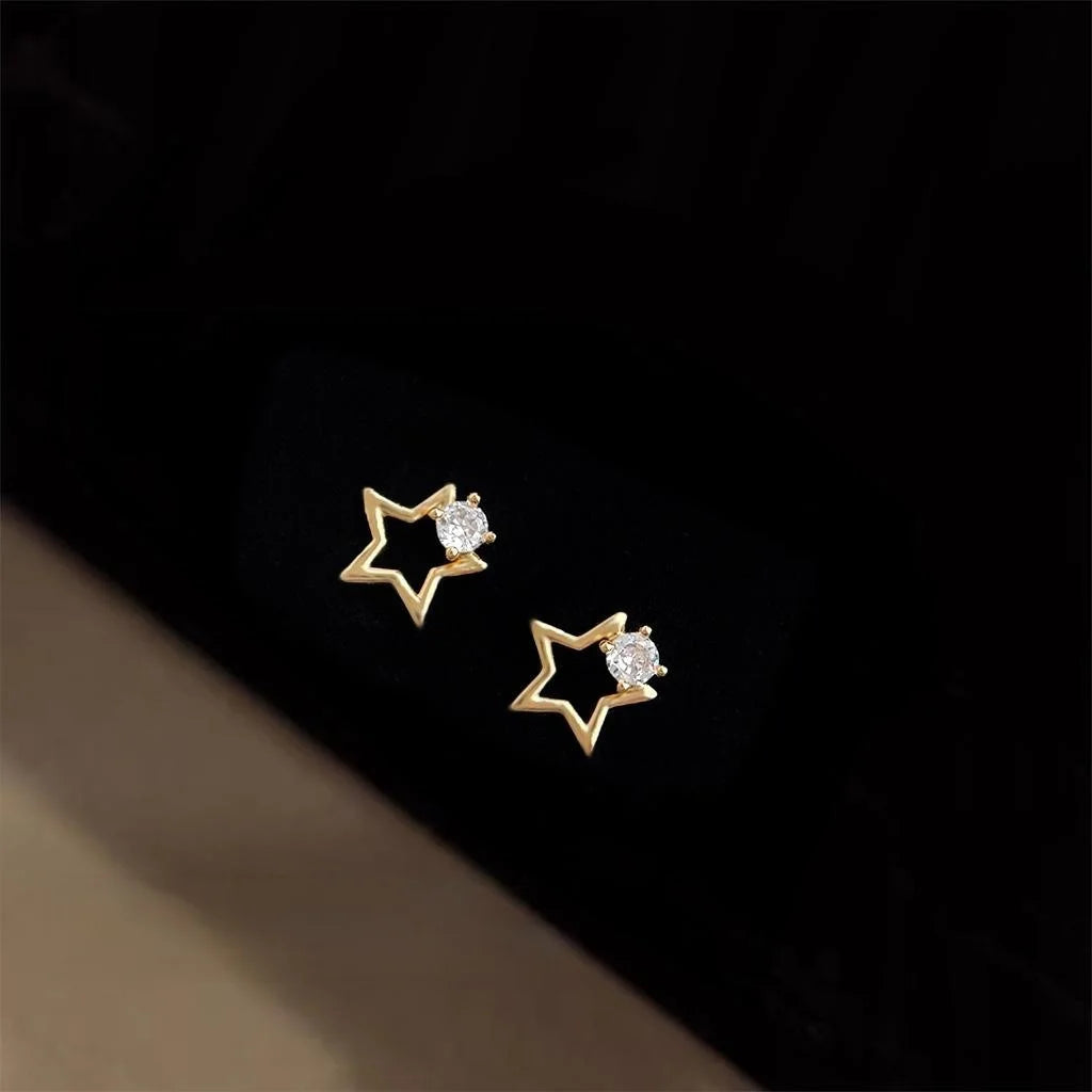 Light Luxury Mini Hollow Star Micro Pave Zircon 14K Plated Copper Stud Earrings