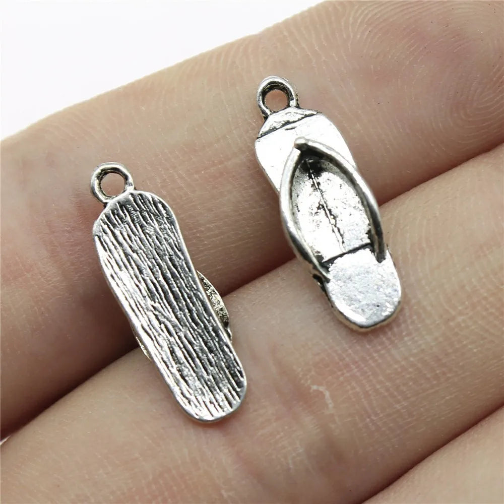 21x7mm 0.7g Antique Silver Zinc Alloy Slipper Charm Pendant for Summer Bracelet Necklace Making