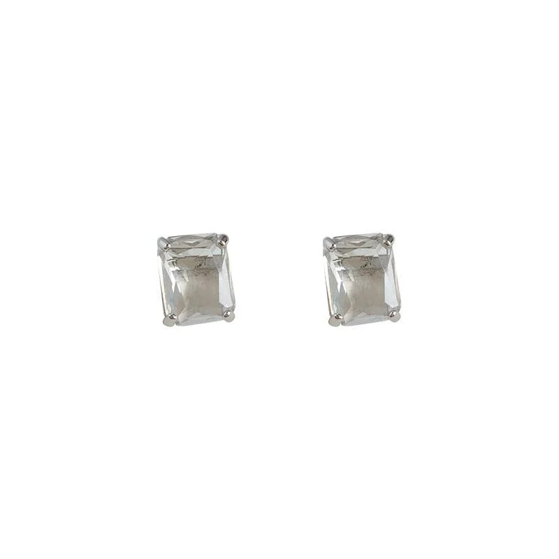 Minimalist Square Glass Crystal Stud Earrings Copper Geometric Luxe Everyday Jewelry