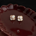 Elegant 14K Gold Plated Copper Natural Shell Flower Stud Earrings For Women