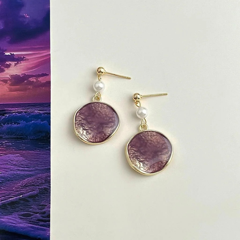 Original Designer Copper Enamel Purple Gradient Round Geometric Drop Earrings For Women