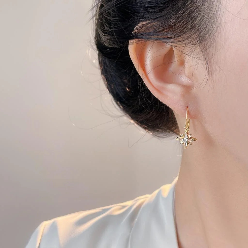Micro Pave Zircon Star Copper Drop Earrings Light Luxury Minimalist Commuter Jewelry