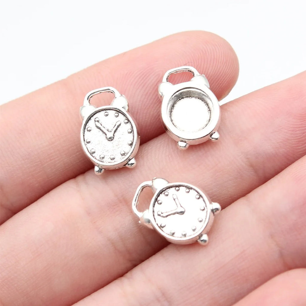 13x9.5mm 1.05g Antique Silver Zinc Alloy Alarm Clock Charm Pendant for DIY Necklace Bracelet Making