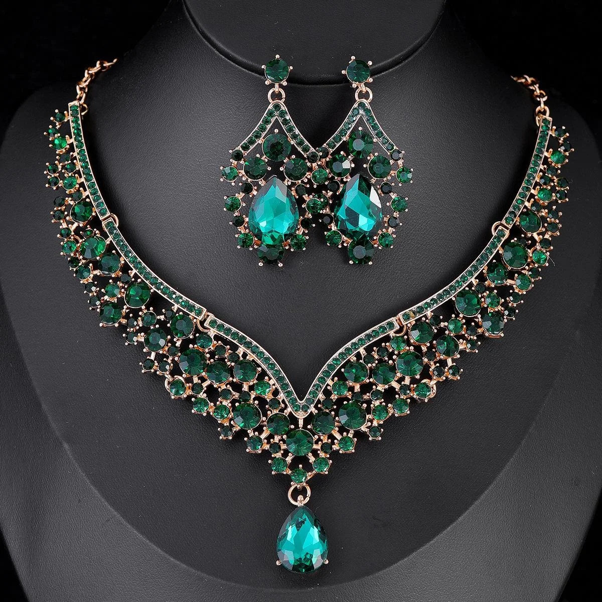 Luxury Bridal Rhinestone Crystal Necklace And Earrings Jewelry Set For Wedding Party Banquet Gift