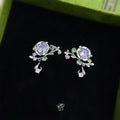 Forest Style Micro Pave Zircon Flower Leaf Stud Earrings Copper