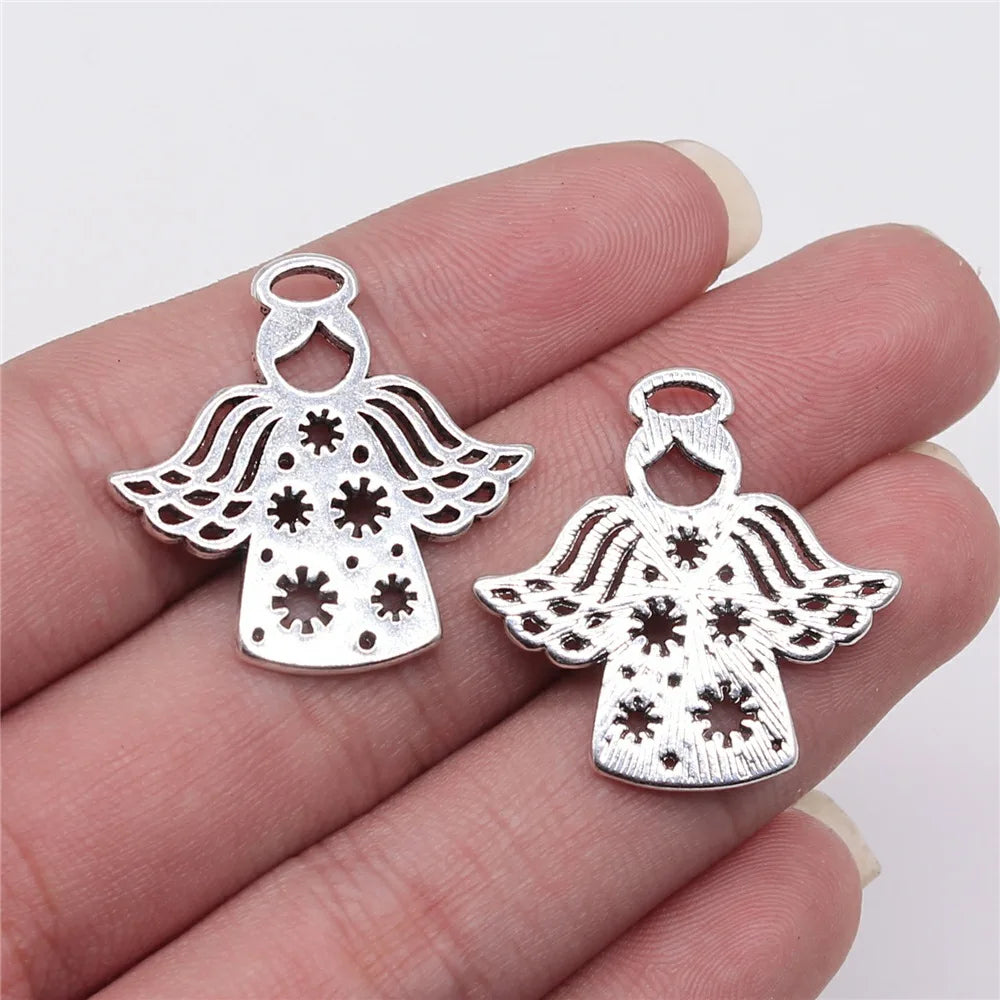 28x27mm 3.1g Multicolor Zinc Alloy Carved Angel Charm Pendant for DIY Necklace Bracelet Making