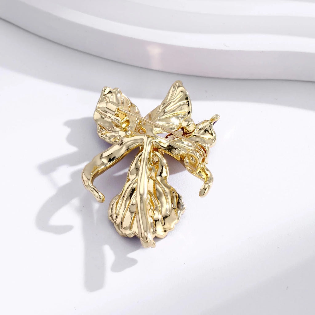 Elegant Purple Iris Enamel Alloy Brooch With Rhinestone Accents, Luxury Women's Lapel Pin Corsage Suit Accessory Gift