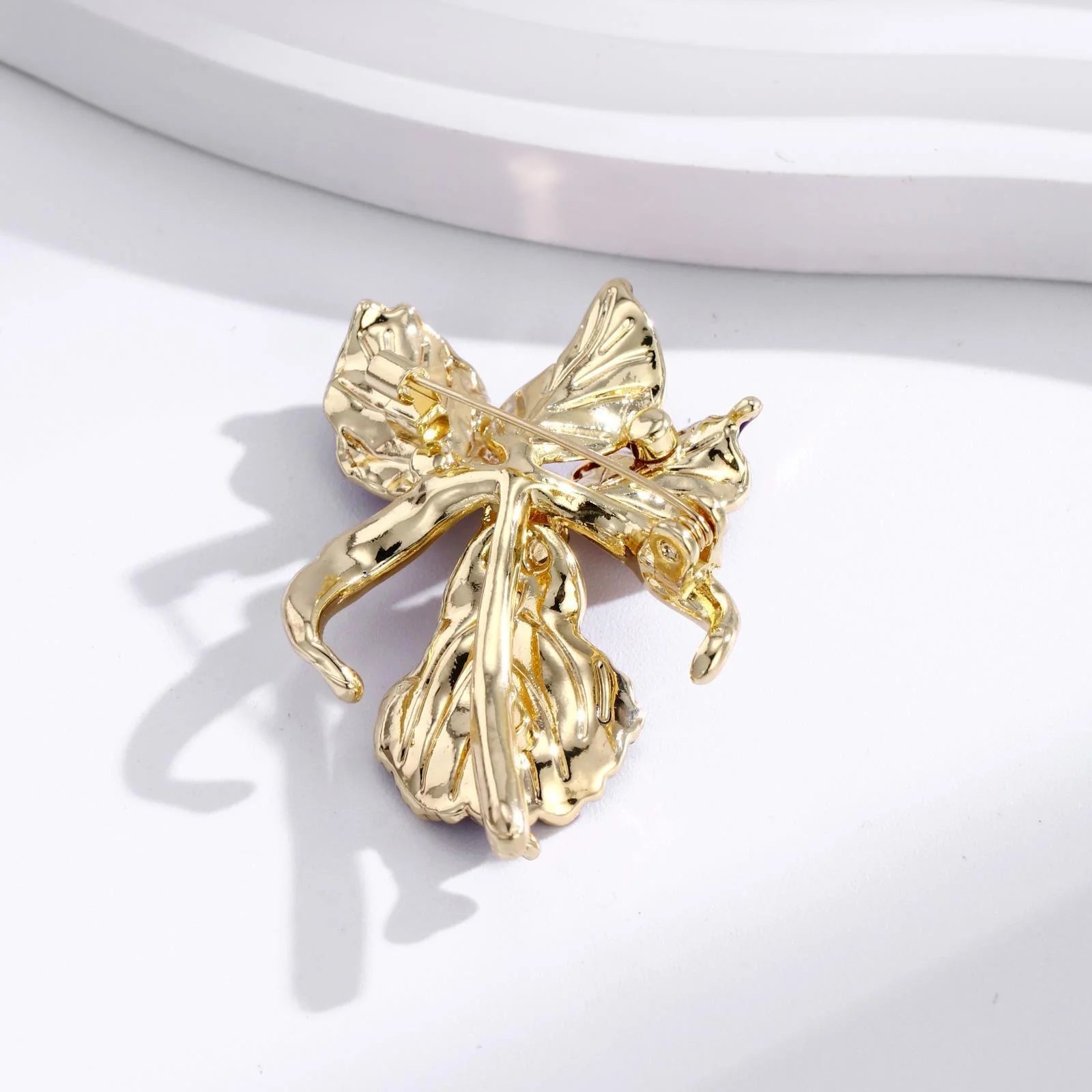Elegant Purple Iris Enamel Alloy Brooch With Rhinestone Accents, Luxury Women's Lapel Pin Corsage Suit Accessory Gift