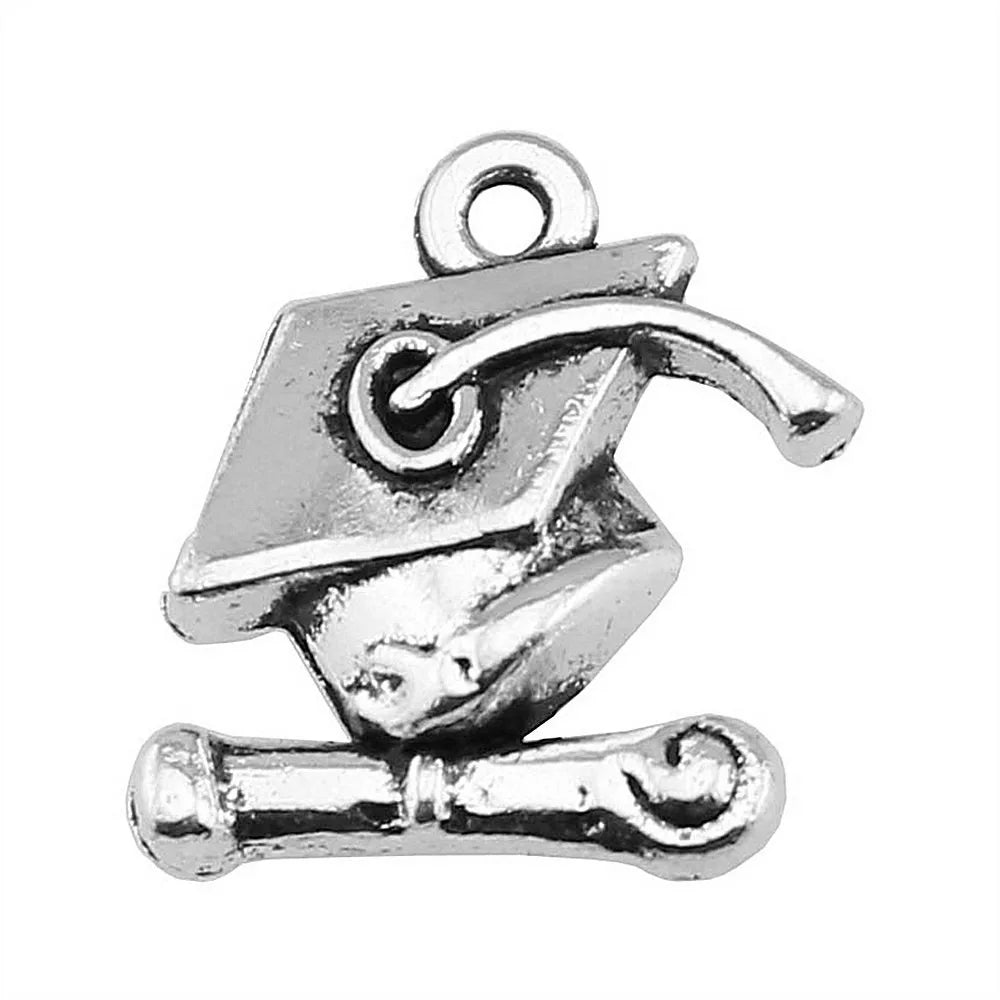 17x16mm 1.5g Antique Silver Zinc Alloy Graduation Cap Charm Pendant for DIY Graduation Jewelry Making