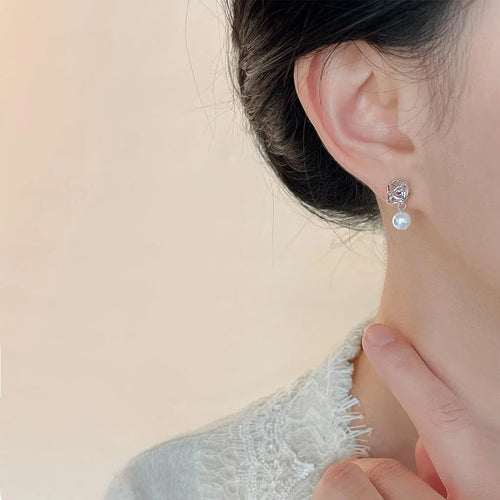 Irregular Geometric Wire Wrapped High Luster Pearl Drop Earrings, Handmade Hollow Versatile Style