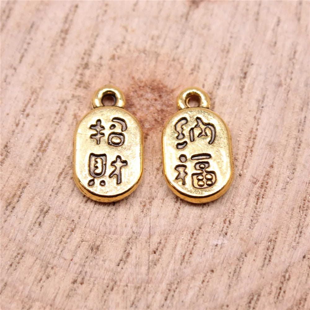 13x8mm 0.8g Multicolor Zinc Alloy Chinese Fortune Blessing Charm Pendant for DIY Necklace Bracelet