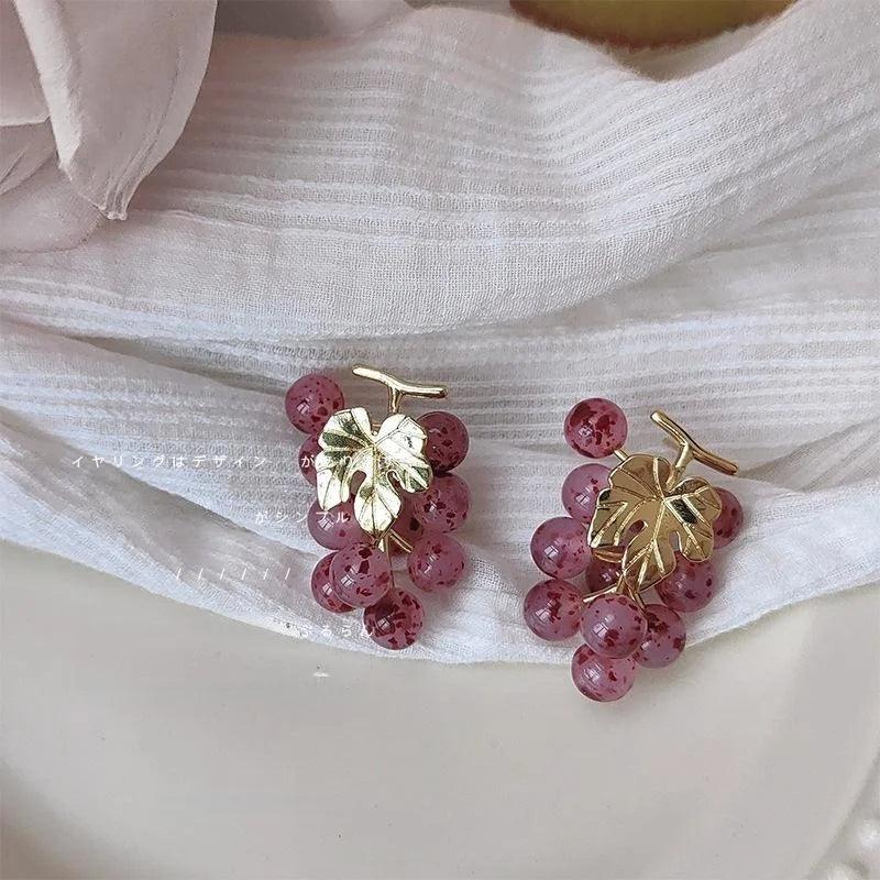 French Grape Cluster Copper Stud Earrings 14K Plated Sweet Handmade Summer Jewelry