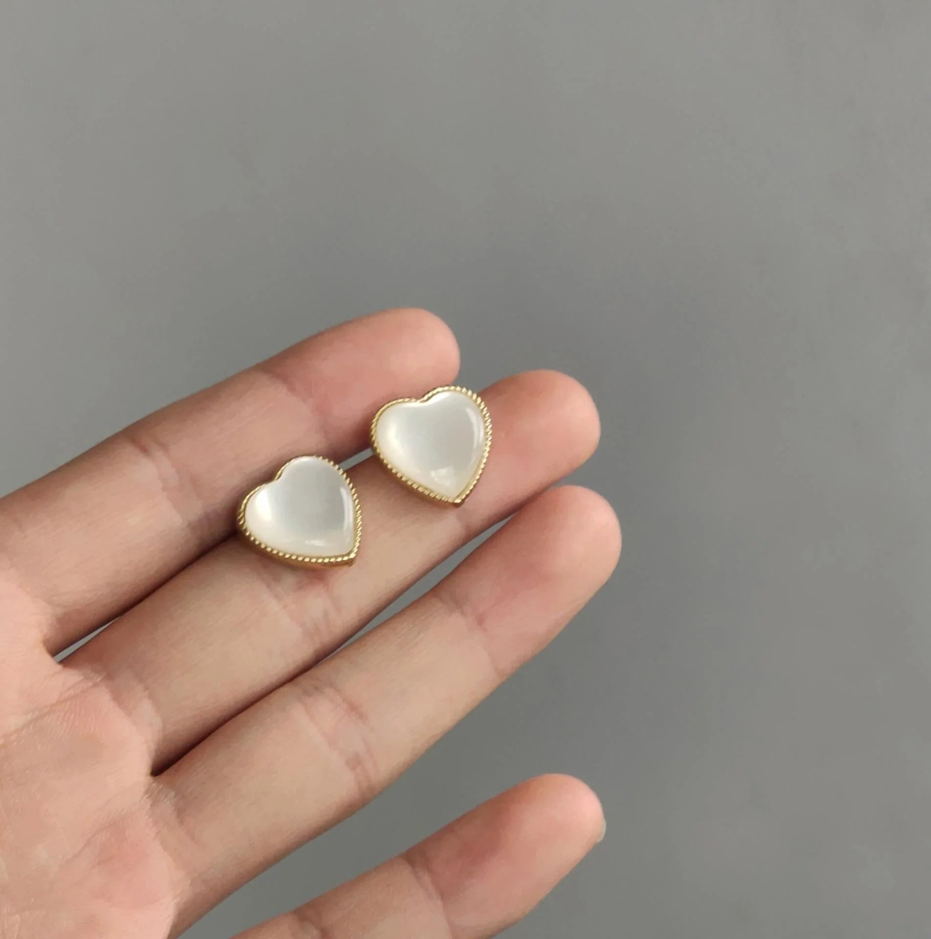 14K Plated Copper Heart Stud Earrings, Korean Japanese Minimalist Small Elegant Ear Jewelry