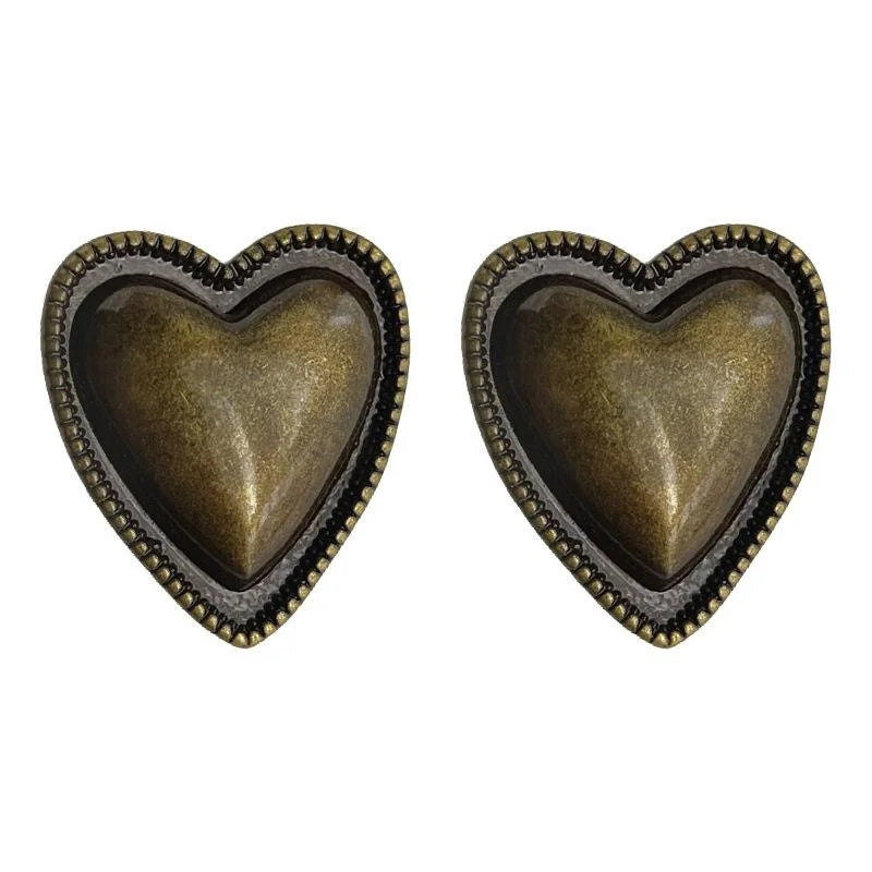 Vintage Heart Stud Earrings Copper Minimalist Premium Autumn Winter Jewelry