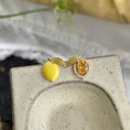Summer Lemon Asymmetric Stud Earrings With Silver-Plated Pins, Micro Pave Zircon And Hand-Enamel Fruit Design